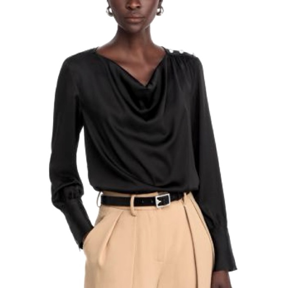 Tahari Women's Long Sleeve Cowl Neck Top – Black – Size Medium 🖤✨